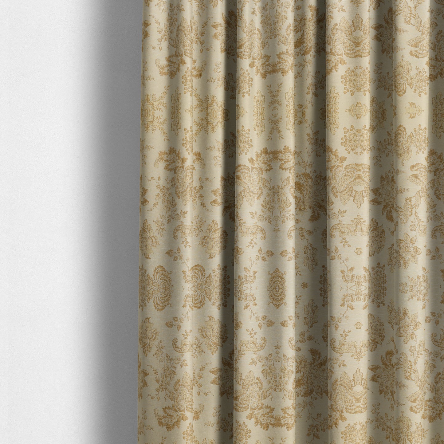 Mumbai Raised Textured Chenille Golden Beige Colour Floral Pattern Upholstery Fabric CTR-180 - Made To Measure Curtains