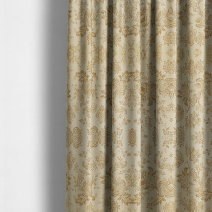 Mumbai Raised Textured Chenille Golden Beige Colour Floral Pattern Upholstery Fabric CTR-180 - Made To Measure Curtains