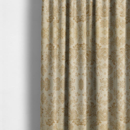 Mumbai Raised Textured Chenille Golden Beige Colour Floral Pattern Upholstery Fabric CTR-180 - Made To Measure Curtains