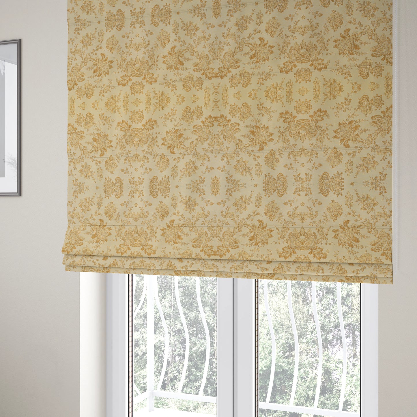 Mumbai Raised Textured Chenille Golden Beige Colour Floral Pattern Upholstery Fabric CTR-180 - Roman Blinds