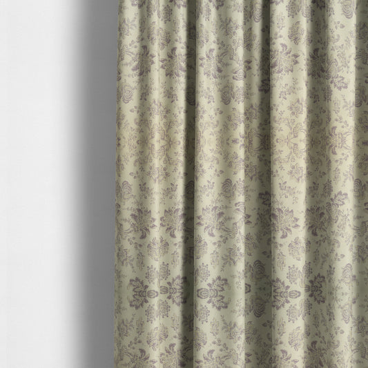 Mumbai Raised Textured Chenille Lilac Colour Floral Pattern Upholstery Fabric CTR-181 - Made To Measure Curtains