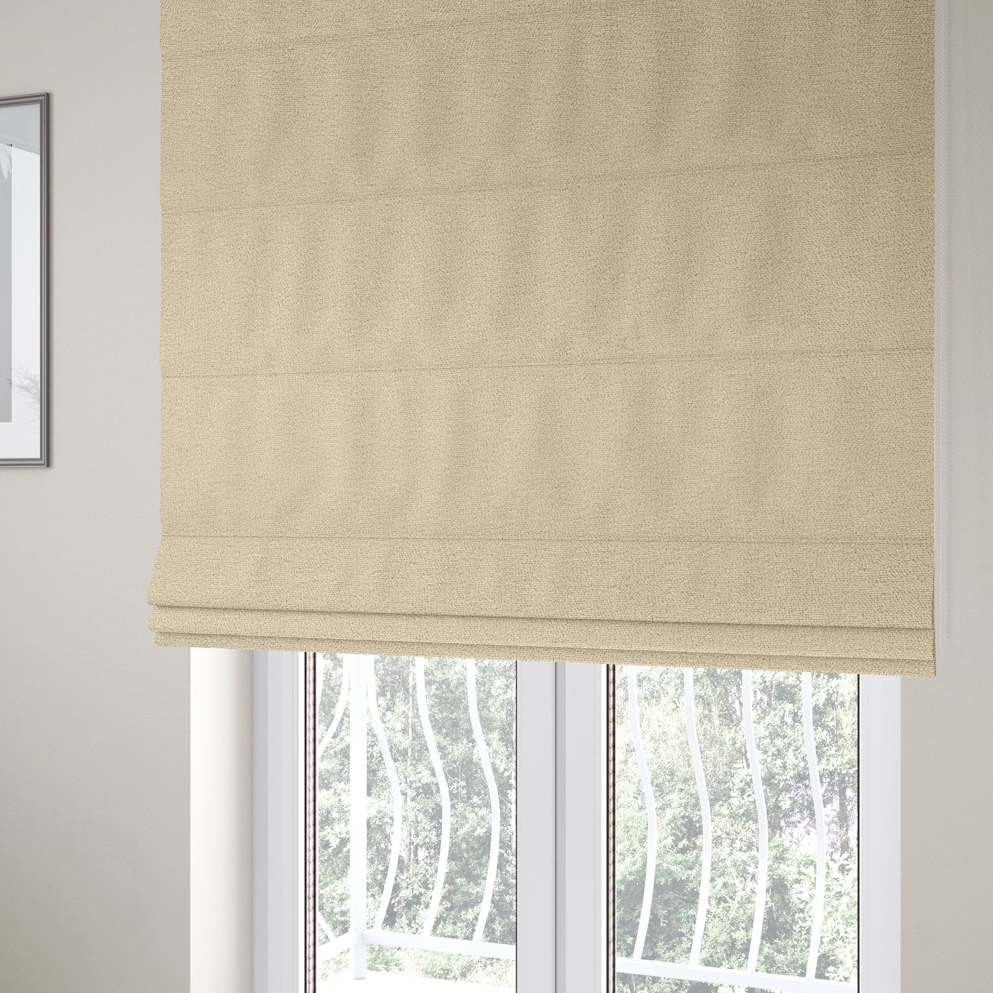 Purlwell Boucle Chenille Material Beige Colour Upholstery Fabric CTR-1815 - Roman Blinds