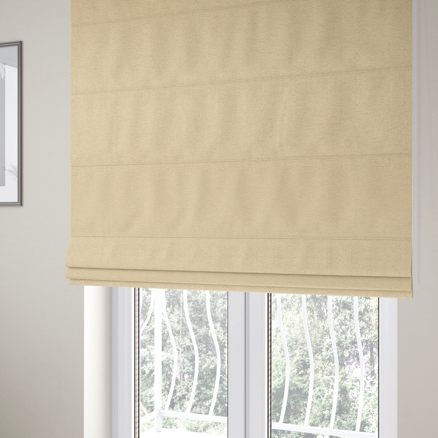 Purlwell Boucle Chenille Material Beige Colour Upholstery Fabric CTR-1817 - Roman Blinds