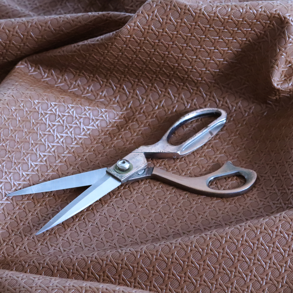 Catanzaro Faux Leather Geometric Pattern In Caramel Brown Colour Upholstery Fabric CTR-1818