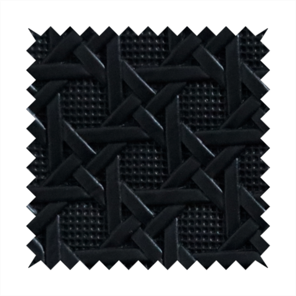Catanzaro Faux Leather Geometric Pattern In Black Colour Upholstery Fabric CTR-1827