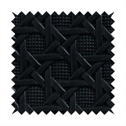 Catanzaro Faux Leather Geometric Pattern In Black Colour Upholstery Fabric CTR-1827