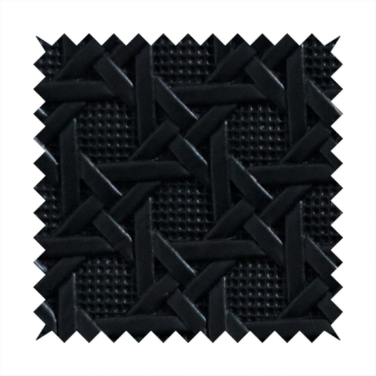 Catanzaro Faux Leather Geometric Pattern In Black Colour Upholstery Fabric CTR-1827