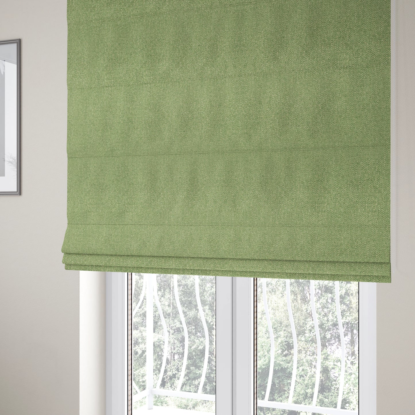 Hazel Plain Chenille Material Green Colour Upholstery Fabric CTR-1827 - Roman Blinds