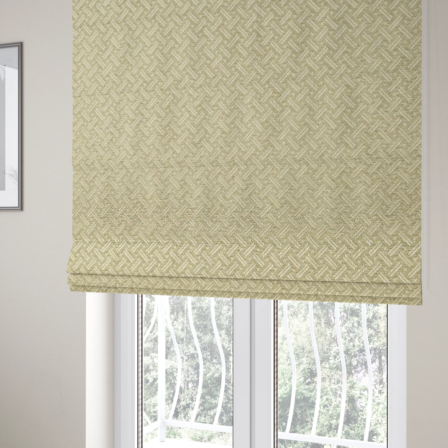 Hazel Geometric Patterned Chenille Material Beige Colour Upholstery Fabric CTR-1828 - Roman Blinds