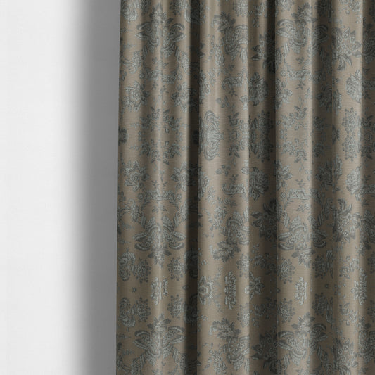 Mumbai Raised Textured Chenille Grey Colour Floral Pattern Upholstery Fabric CTR-183 - Made To Measure Curtains