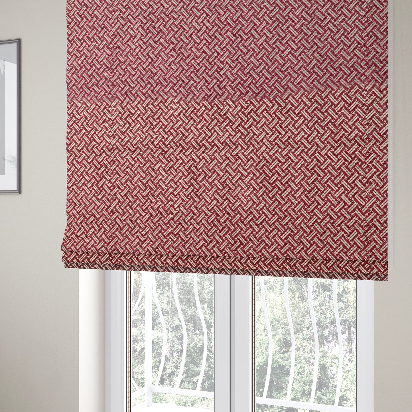 Hazel Geometric Patterned Chenille Material Burgundy Colour Upholstery Fabric CTR-1830 - Roman Blinds