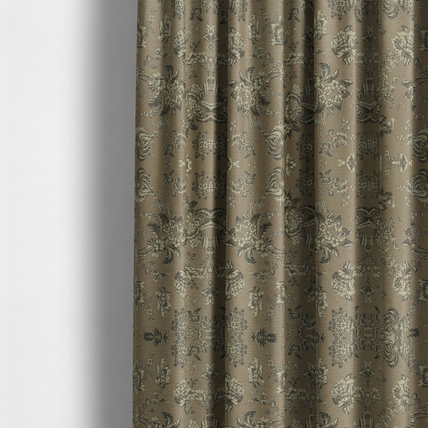 Mumbai Raised Textured Chenille Grey With Cream Colour Floral Pattern Upholstery Fabric CTR-184 - Made To Measure Curtains