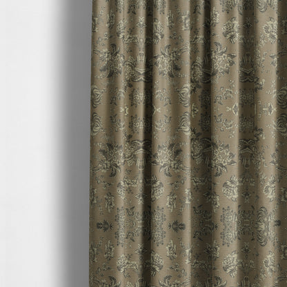 Mumbai Raised Textured Chenille Grey With Cream Colour Floral Pattern Upholstery Fabric CTR-184 - Made To Measure Curtains