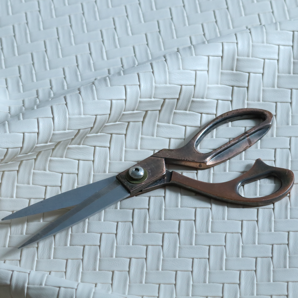 Rimini Faux Leather Basket Weave Effect In Cream Colour Upholstery Fabric CTR-1845