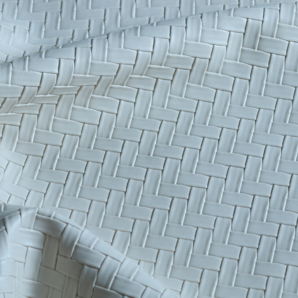 Rimini Faux Leather Basket Weave Effect In Cream Colour Upholstery Fabric CTR-1845