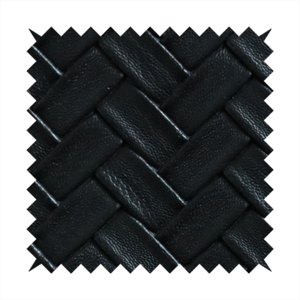 Rimini Faux Leather Basket Weave Effect In Black Colour Upholstery Fabric CTR-1846