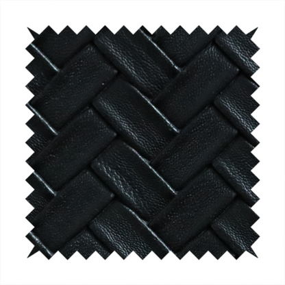Rimini Faux Leather Basket Weave Effect In Black Colour Upholstery Fabric CTR-1846