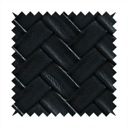 Rimini Faux Leather Basket Weave Effect In Black Colour Upholstery Fabric CTR-1846