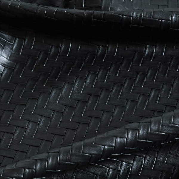 Rimini Faux Leather Basket Weave Effect In Black Colour Upholstery Fabric CTR-1846