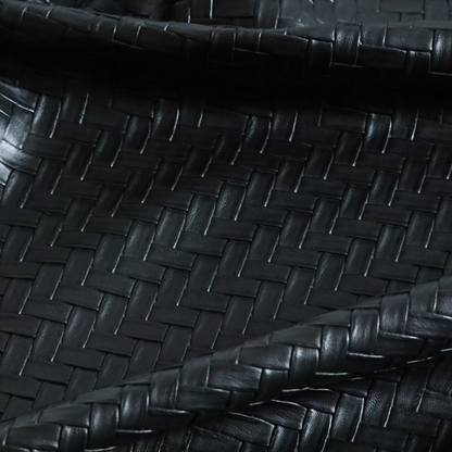 Rimini Faux Leather Basket Weave Effect In Black Colour Upholstery Fabric CTR-1846