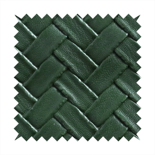 Rimini Faux Leather Basket Weave Effect In Green Colour Upholstery Fabric CTR-1848