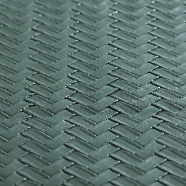 Rimini Faux Leather Basket Weave Effect In Green Colour Upholstery Fabric CTR-1848