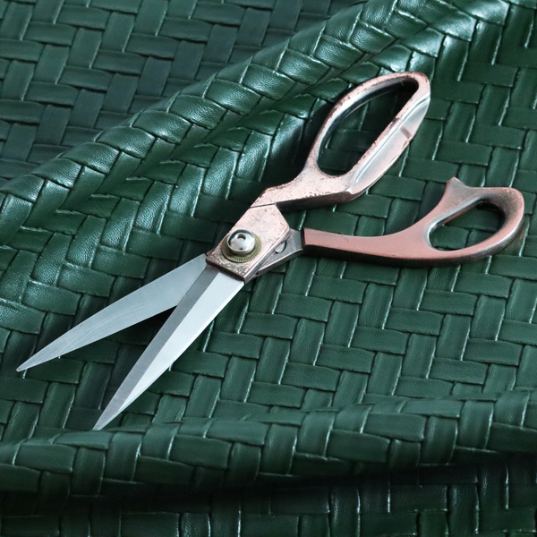 Rimini Faux Leather Basket Weave Effect In Green Colour Upholstery Fabric CTR-1848