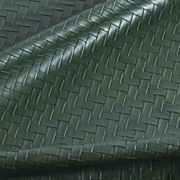 Rimini Faux Leather Basket Weave Effect In Green Colour Upholstery Fabric CTR-1848