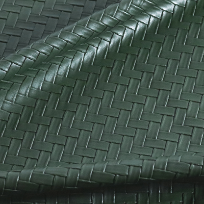 Rimini Faux Leather Basket Weave Effect In Green Colour Upholstery Fabric CTR-1848
