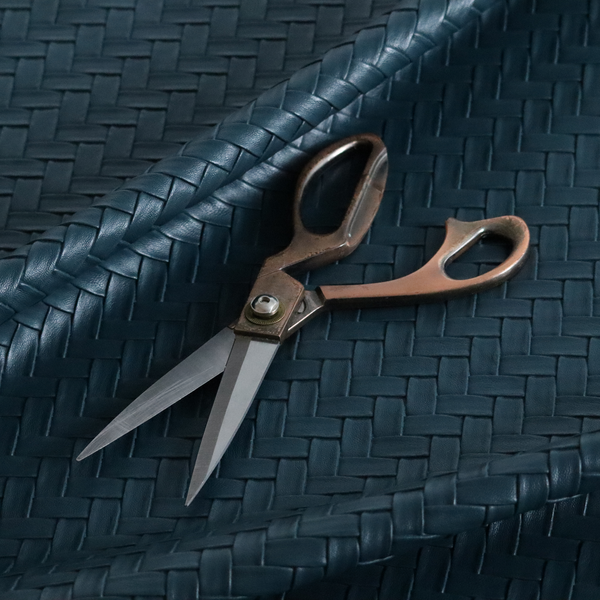 Rimini Faux Leather Basket Weave Effect In Teal Blue Colour Upholstery Fabric CTR-1849