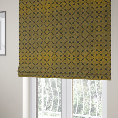 Zenith Collection In Smooth Chenille Finish Black With Gold Colour Medallion Pattern Upholstery Fabric CTR-185 - Roman Blinds