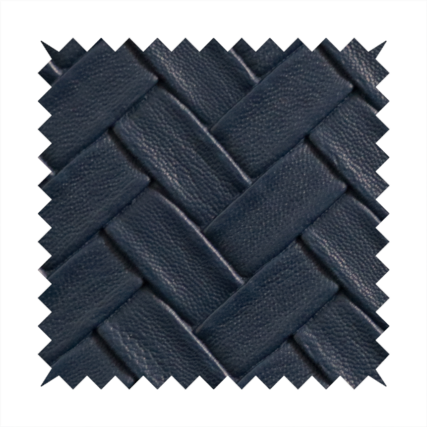 Rimini Faux Leather Basket Weave Effect In Dark Blue Colour Upholstery Fabric CTR-1850