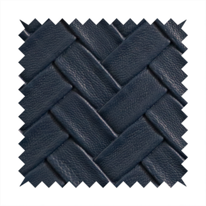 Rimini Faux Leather Basket Weave Effect In Dark Blue Colour Upholstery Fabric CTR-1850