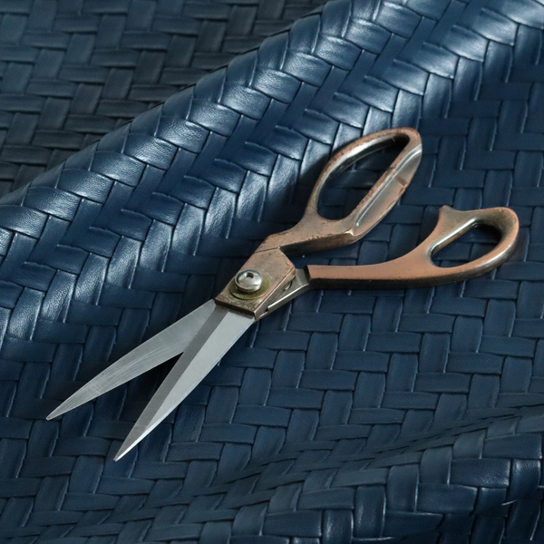 Rimini Faux Leather Basket Weave Effect In Dark Blue Colour Upholstery Fabric CTR-1850