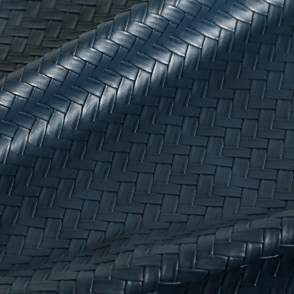 Rimini Faux Leather Basket Weave Effect In Dark Blue Colour Upholstery Fabric CTR-1850