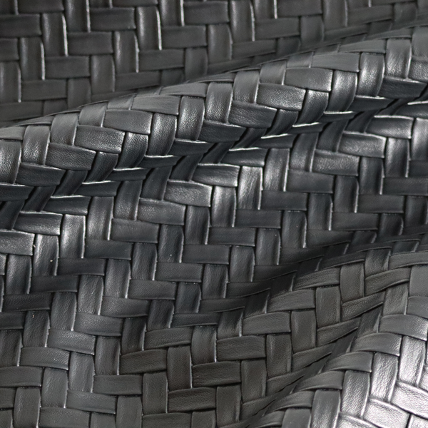 Rimini Faux Leather Basket Weave Effect In Charcoal Grey Colour Upholstery Fabric CTR-1851