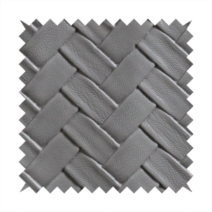 Rimini Faux Leather Basket Weave Effect In Grey Colour Upholstery Fabric CTR-1852