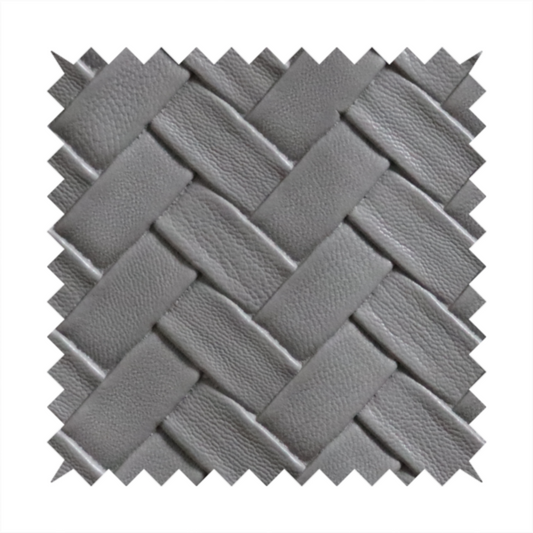 Rimini Faux Leather Basket Weave Effect In Grey Colour Upholstery Fabric CTR-1852