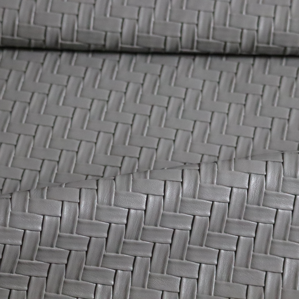 Rimini Faux Leather Basket Weave Effect In Grey Colour Upholstery Fabric CTR-1852