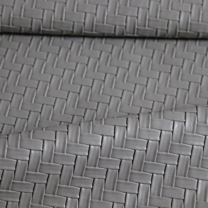 Rimini Faux Leather Basket Weave Effect In Grey Colour Upholstery Fabric CTR-1852