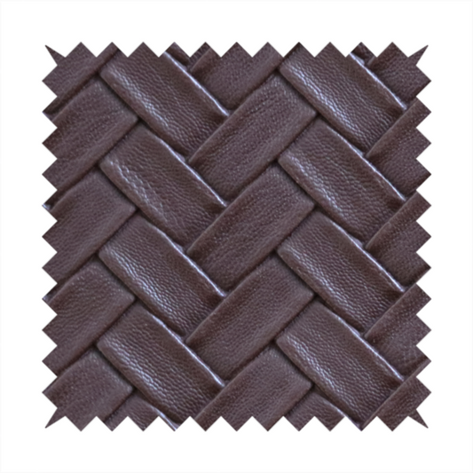 Rimini Faux Leather Basket Weave Effect In Dark Brown Colour Upholstery Fabric CTR-1853