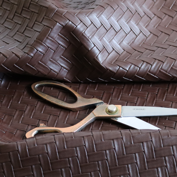 Rimini Faux Leather Basket Weave Effect In Dark Brown Colour Upholstery Fabric CTR-1853