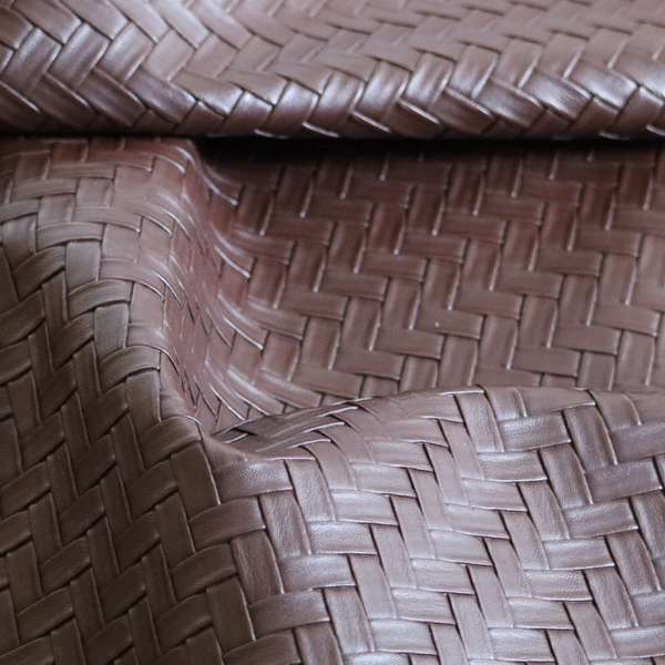 Rimini Faux Leather Basket Weave Effect In Dark Brown Colour Upholstery Fabric CTR-1853