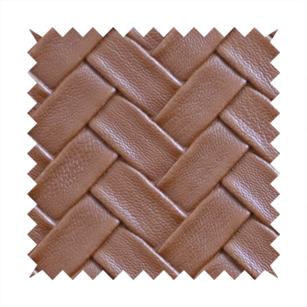 Rimini Faux Leather Basket Weave Effect In Tan Brown Colour Upholstery Fabric CTR-1854