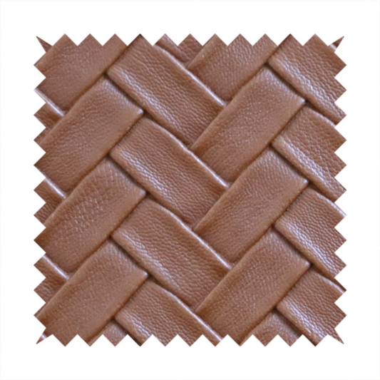 Rimini Faux Leather Basket Weave Effect In Tan Brown Colour Upholstery Fabric CTR-1854