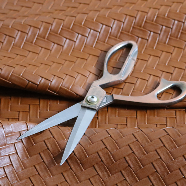 Rimini Faux Leather Basket Weave Effect In Tan Brown Colour Upholstery Fabric CTR-1854