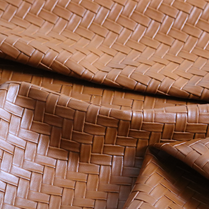 Rimini Faux Leather Basket Weave Effect In Tan Brown Colour Upholstery Fabric CTR-1854