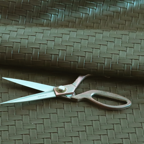 Rimini Faux Leather Basket Weave Effect In Olive Green Colour Upholstery Fabric CTR-1855