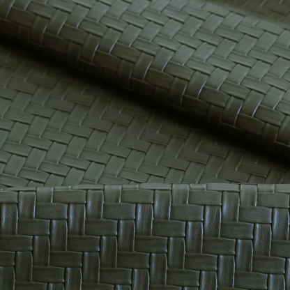 Rimini Faux Leather Basket Weave Effect In Olive Green Colour Upholstery Fabric CTR-1855