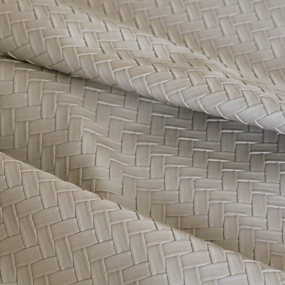 Rimini Faux Leather Basket Weave Effect In Beige Colour Upholstery Fabric CTR-1859